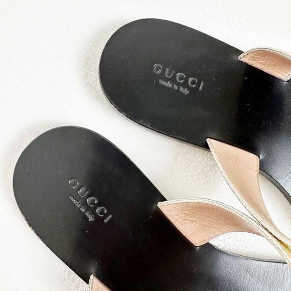GUCCI Marmont Gold Sandal Size 38.5 US 8.5 Double GG Metallic Leather Flat Slide - Picture 9 of 15